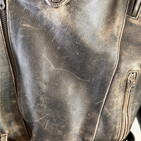 Men's Vintage Teknic Distressed Brown Leather Biker Jacket with Armor 2 XL - Picture 5 of 14